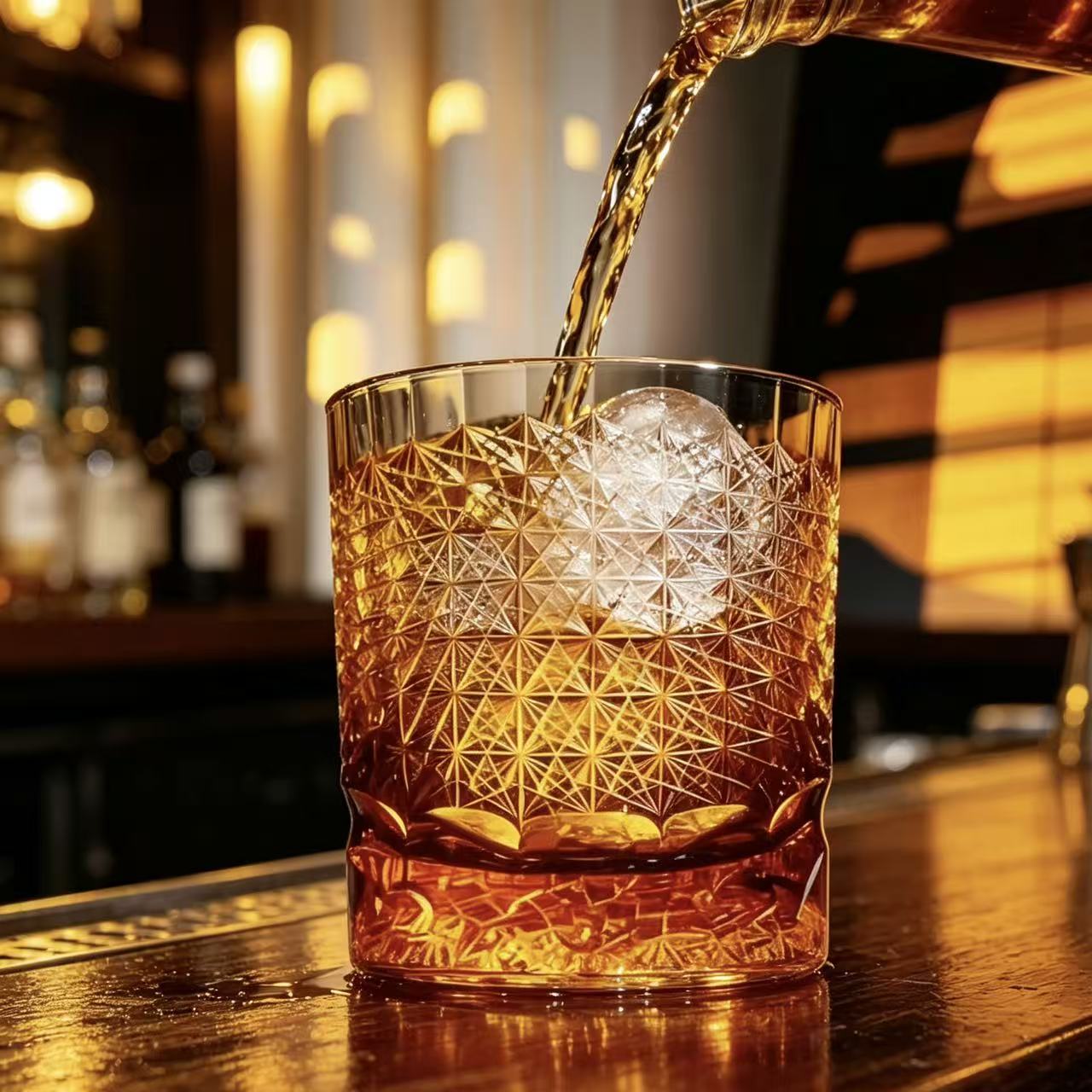 VSVEE Amber Star Web Edo Kiriko  Whiskey Glass | Luxury Handmade Gift