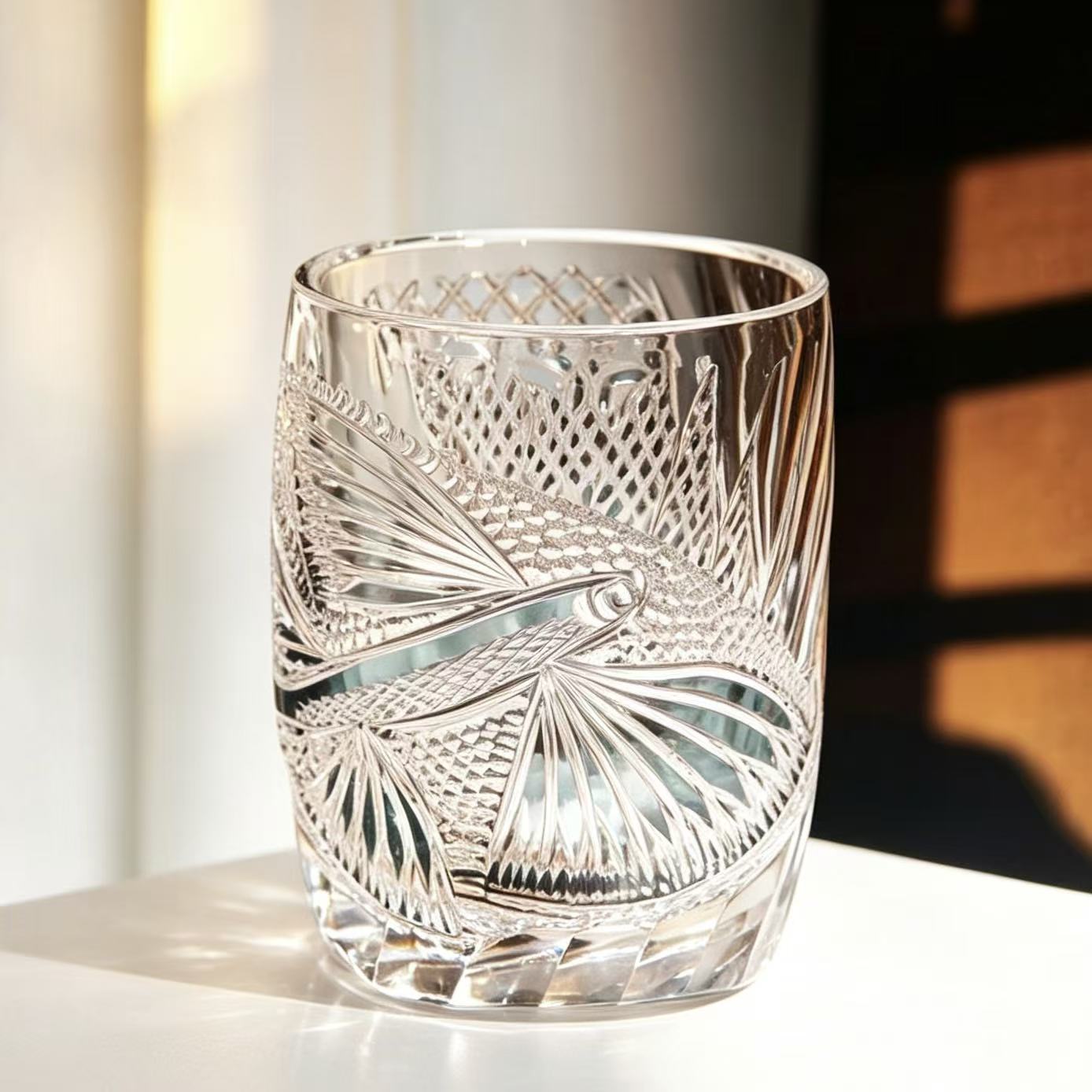 VSVEE Clear Flying Fish Hand-Cut Whiskey Glass | Luxury Crystal Gift