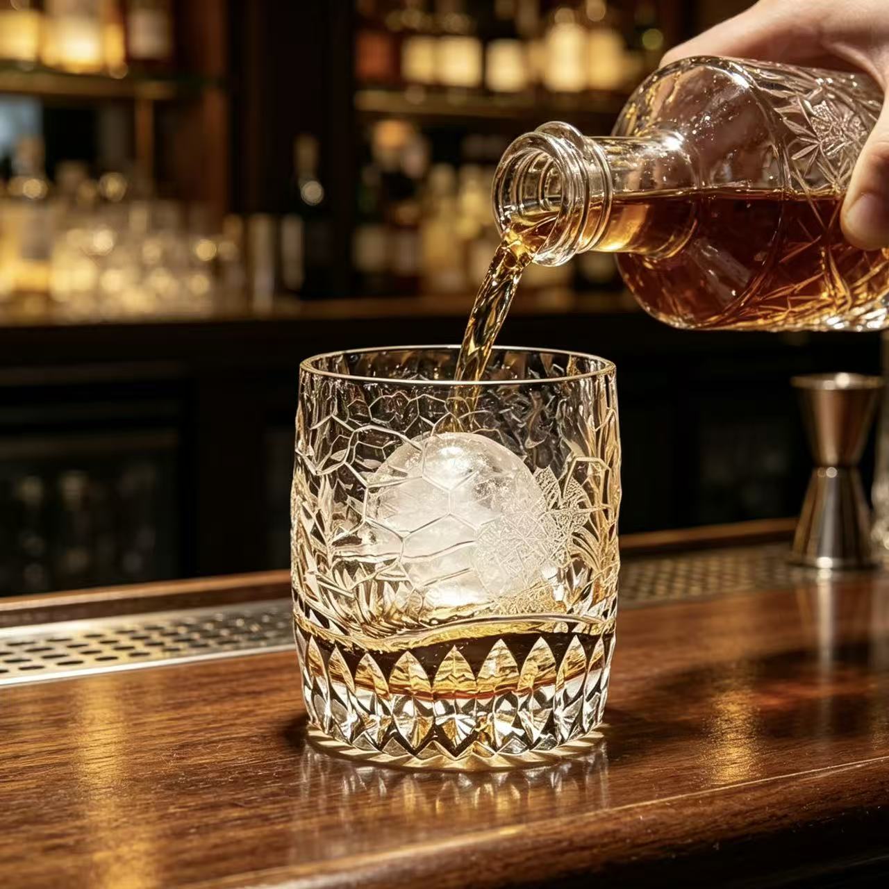 VSVEE Amber Honeycomb Hand-Cut Whiskey Glass | Luxury Crystal Gift