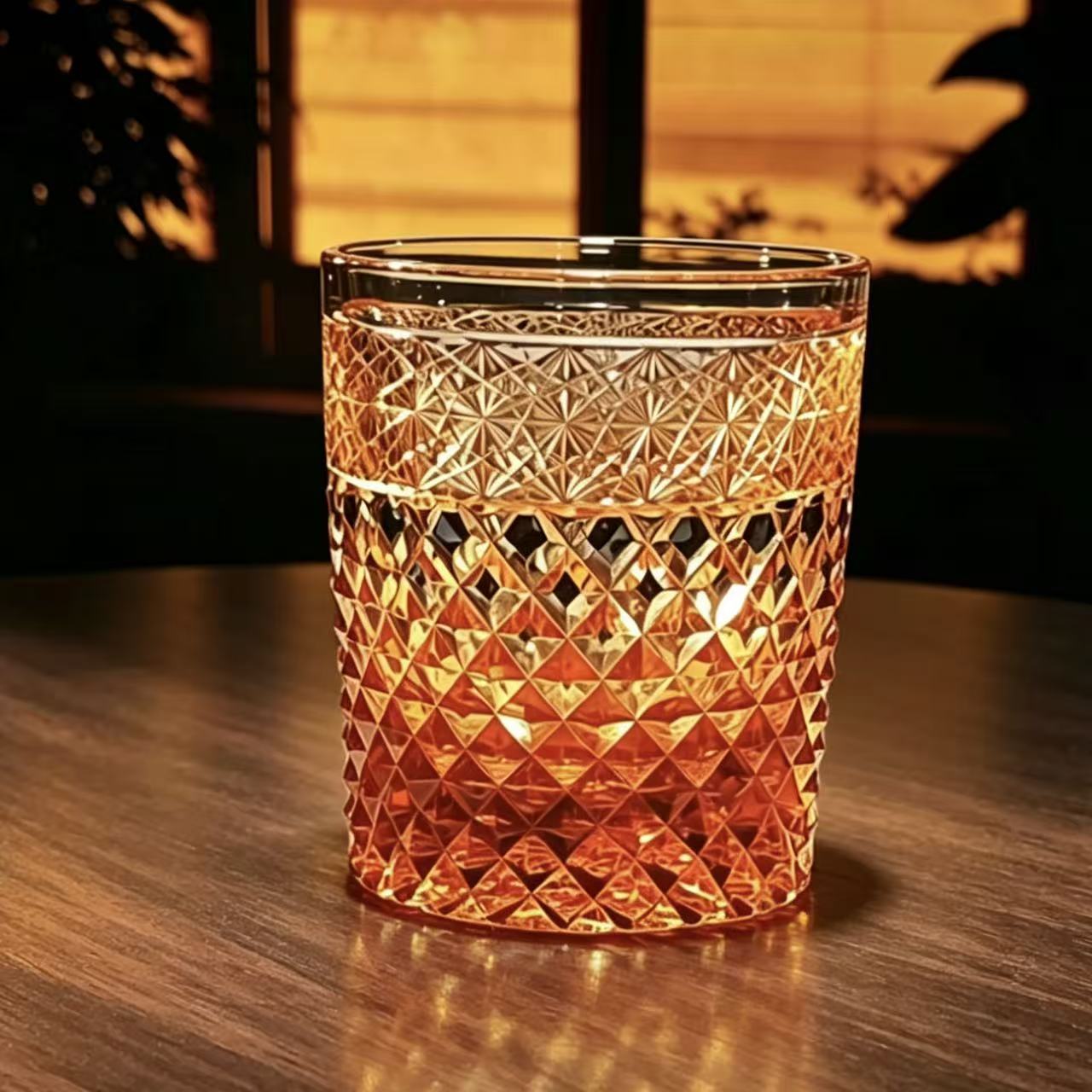 VSVEE Amber Starburst & Diamond Hand-Cut Whiskey Glass | Luxury Gift