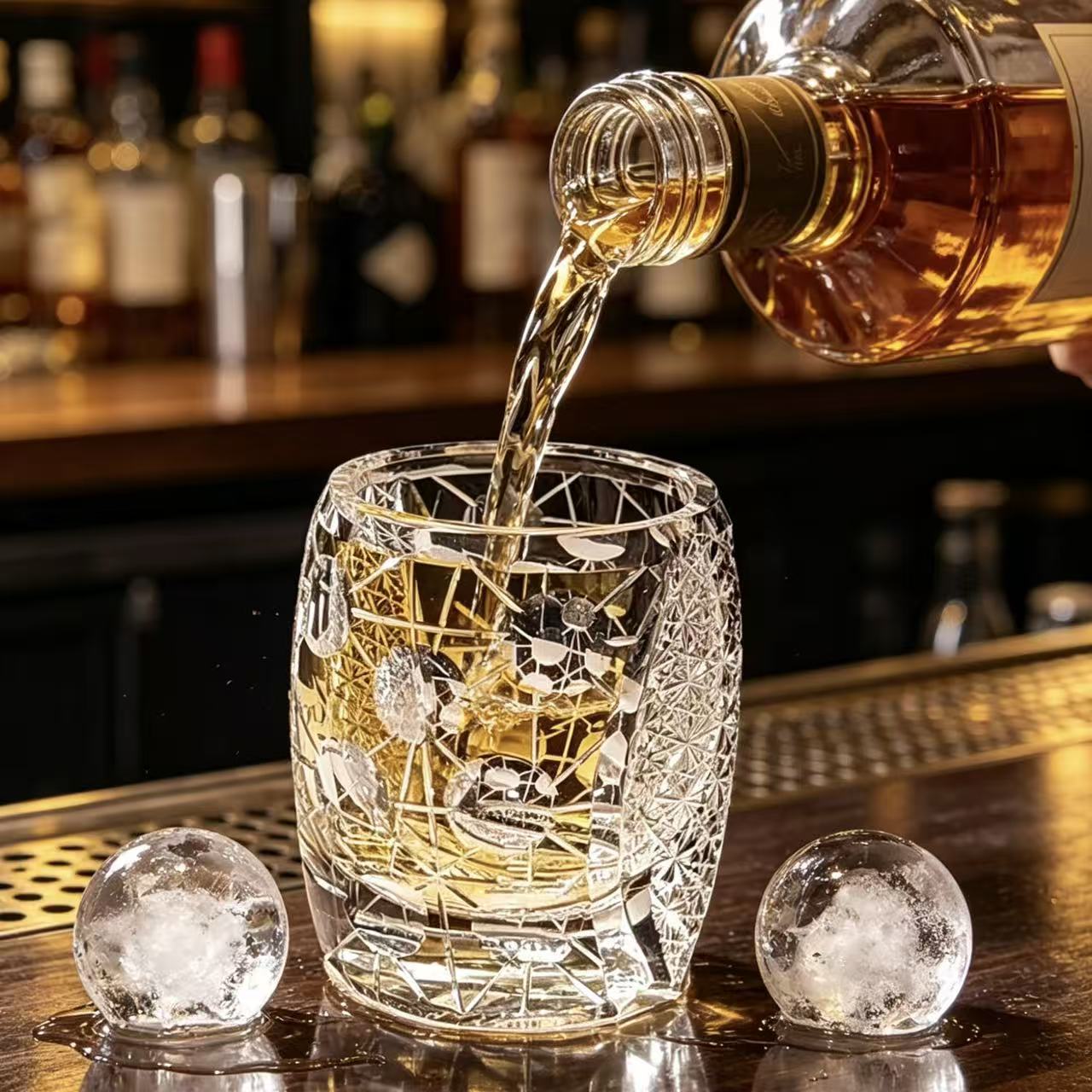 VSVEE Yellow Edo Kiriko Whiskey Glass | Luxury Hand Cut Crystal Gift