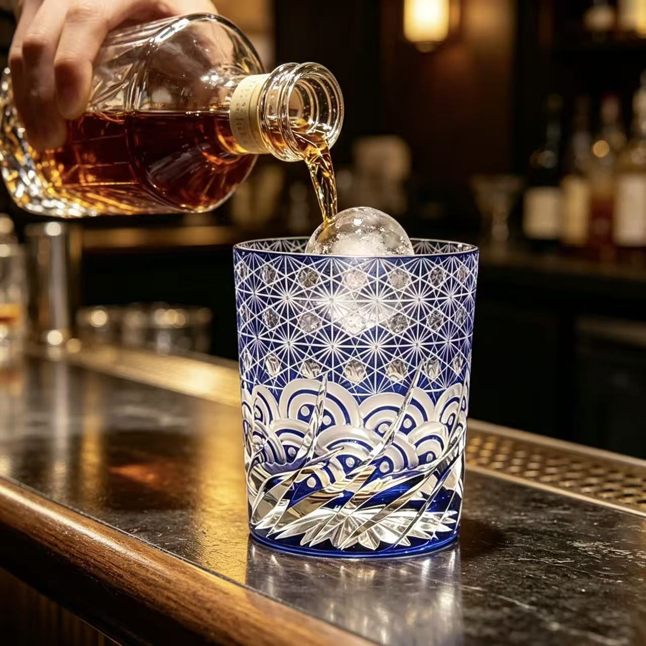 VSVEE Deep Red Star Web Edo Kiriko Whiskey Glass | Handmade Luxury Gift