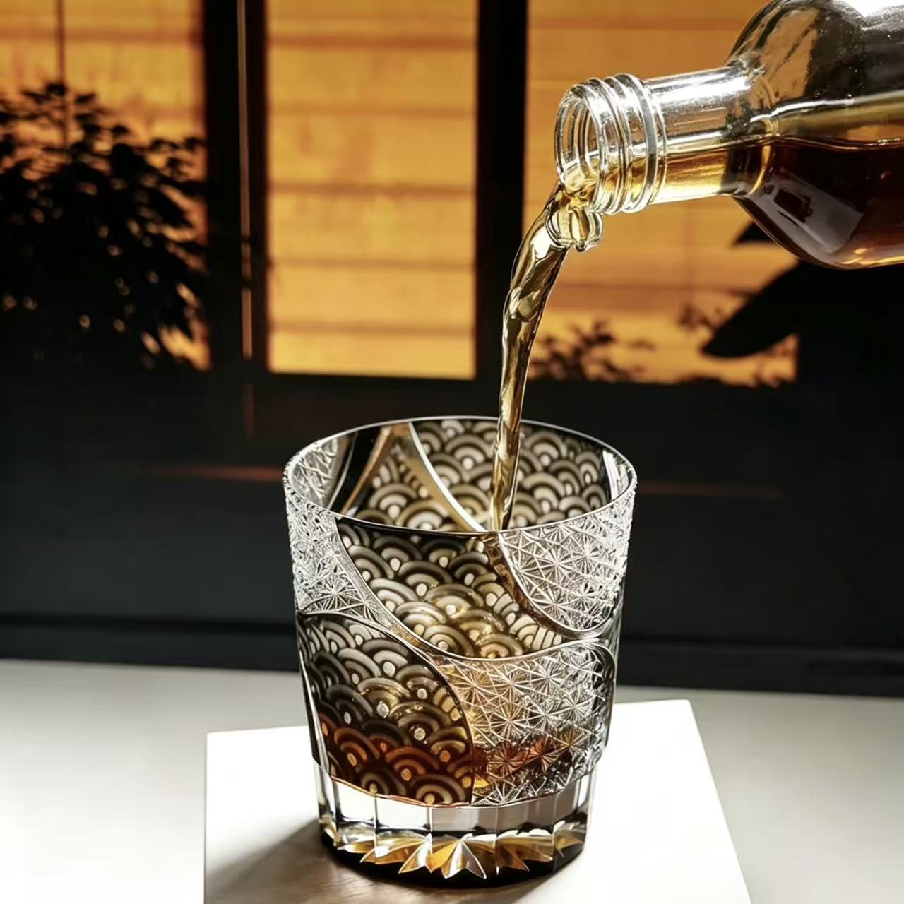 VSVEE Clear Seigaiha Wave Edo Kiriko  Whiskey Glass | Luxury Handmade Gift