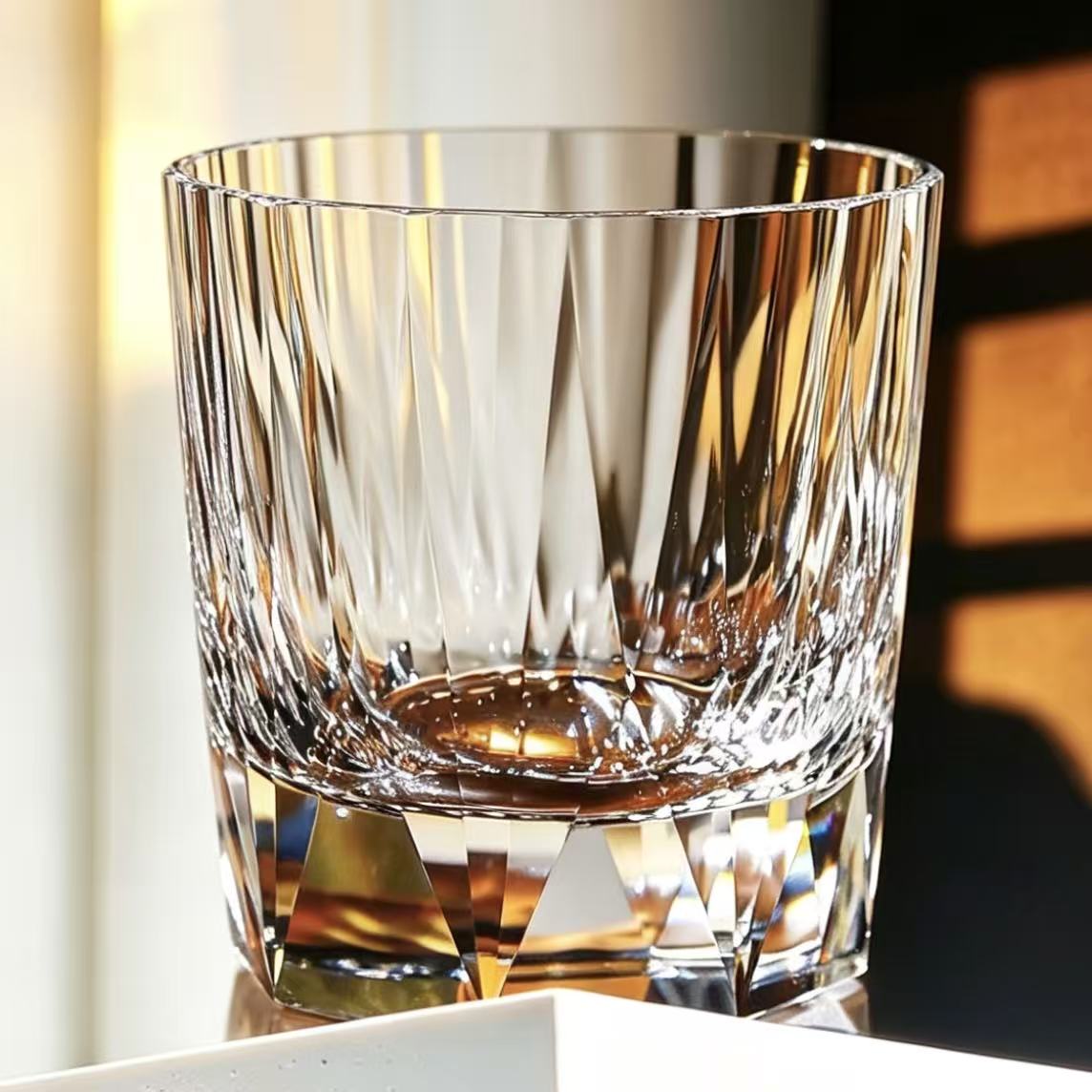 VSVEE Clear Vertical Facet & Diamond Base Whiskey Glass | Luxury Gift