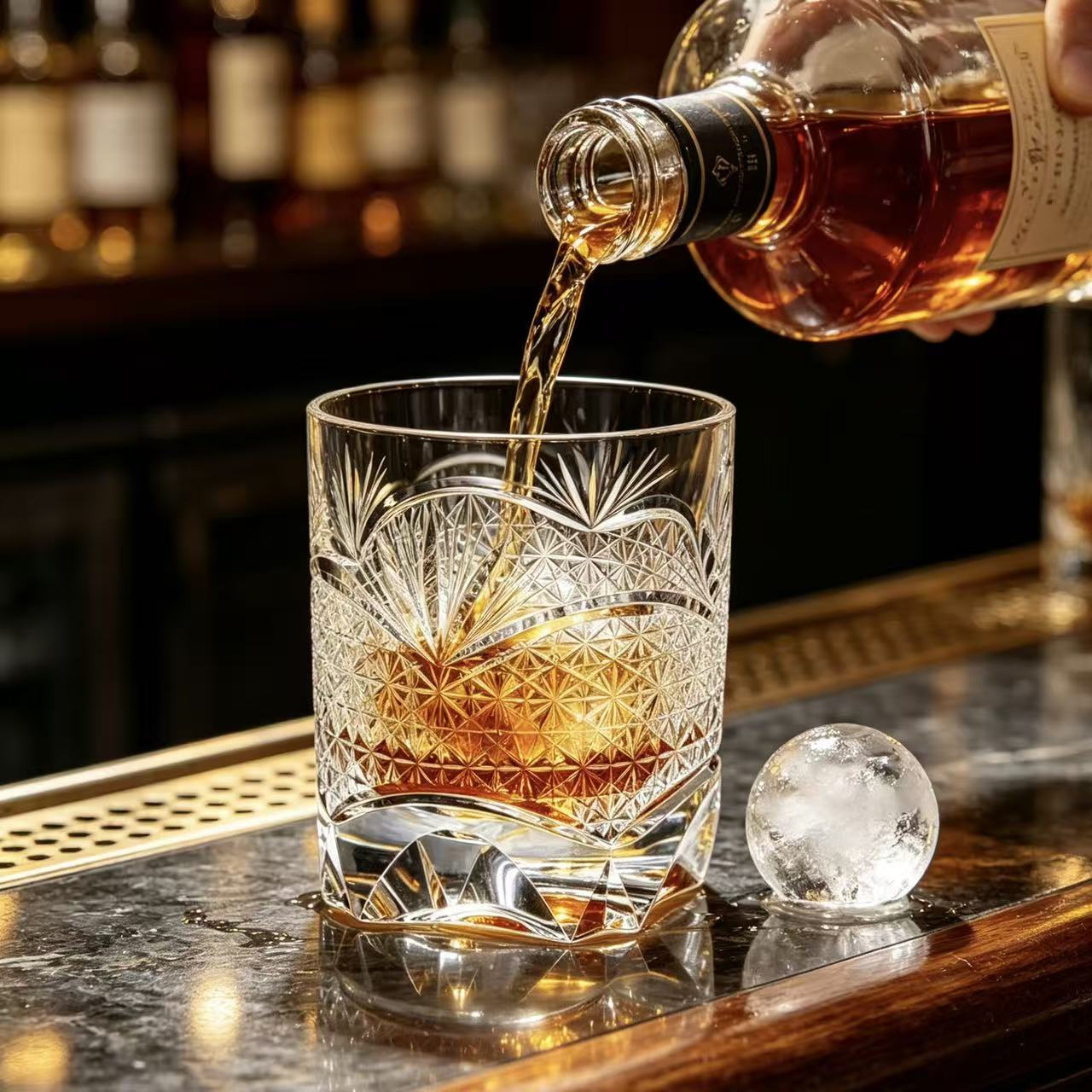 VSVEE Clear Wave & Starburst Hand-Cut Whiskey Glass | Luxury Gift