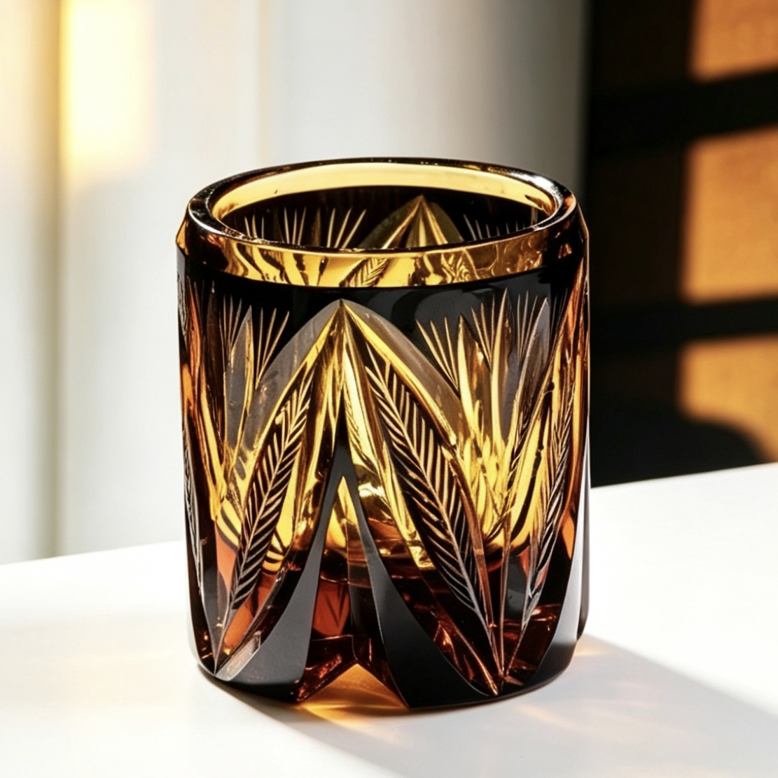 VSVEE Amber Feather Hand-Cut Whiskey Glass | Luxury Crystal Gift