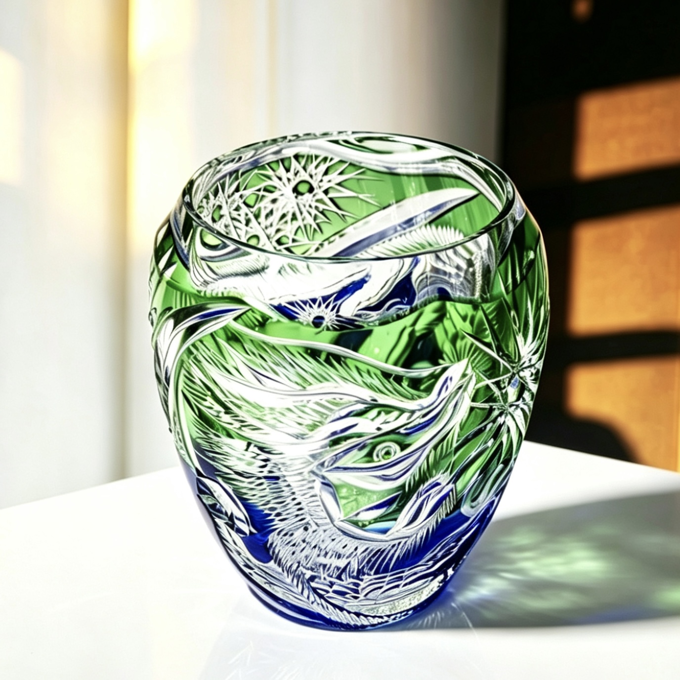 VSVEE Green & Blue Gradient Dragon Hand-Cut Whiskey Glass | Luxury Gift