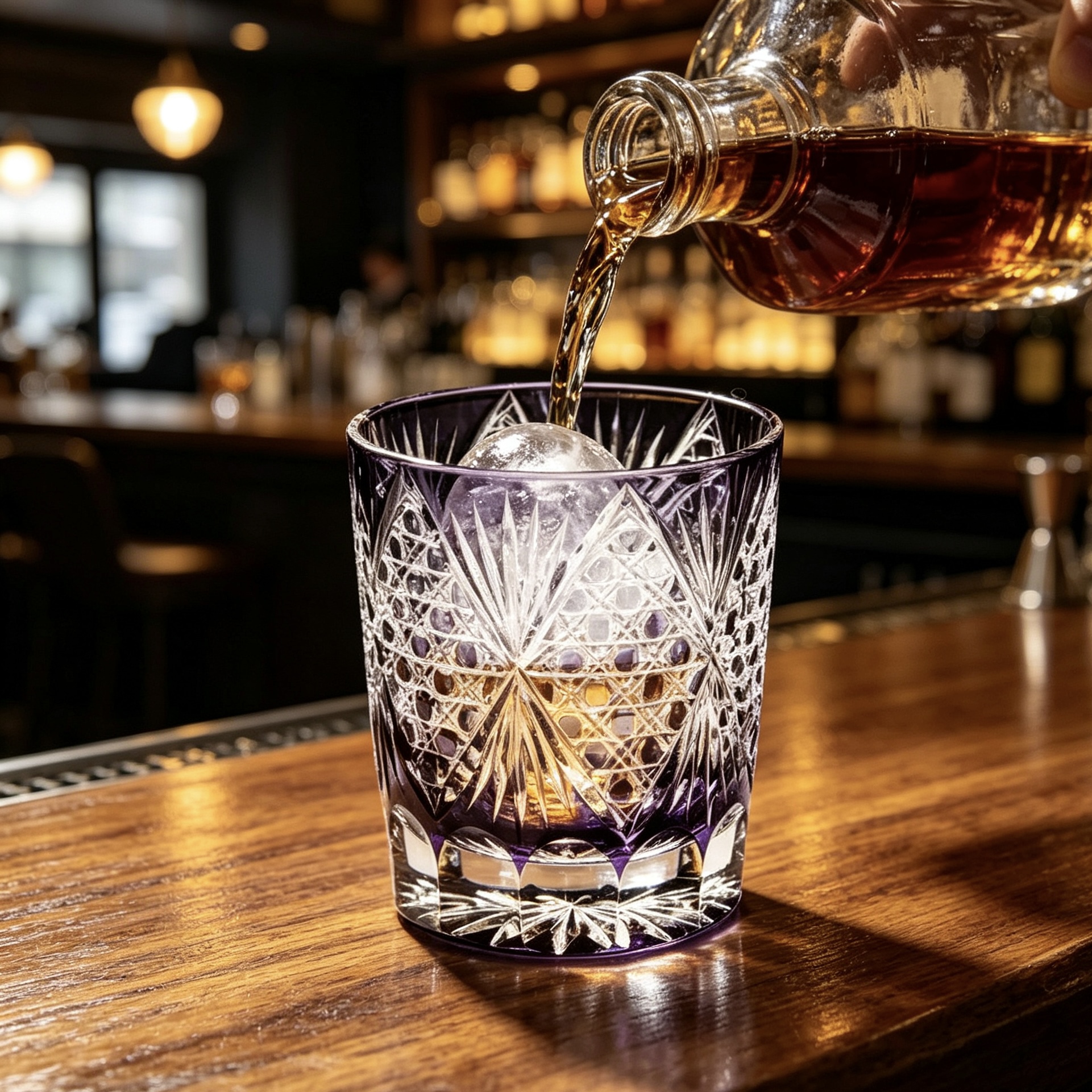 VSVEE Amethyst Purple Diamond & Fan Hand-Cut Whiskey Glass | Luxury Gift