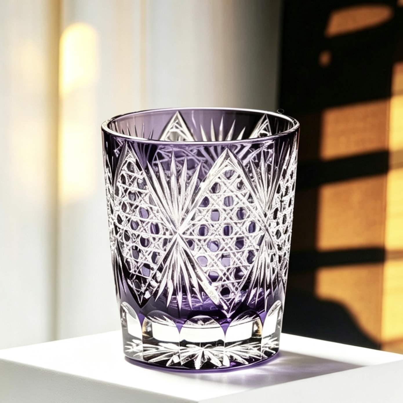 VSVEE Amethyst Purple Diamond & Fan Hand-Cut Whiskey Glass | Luxury Gift