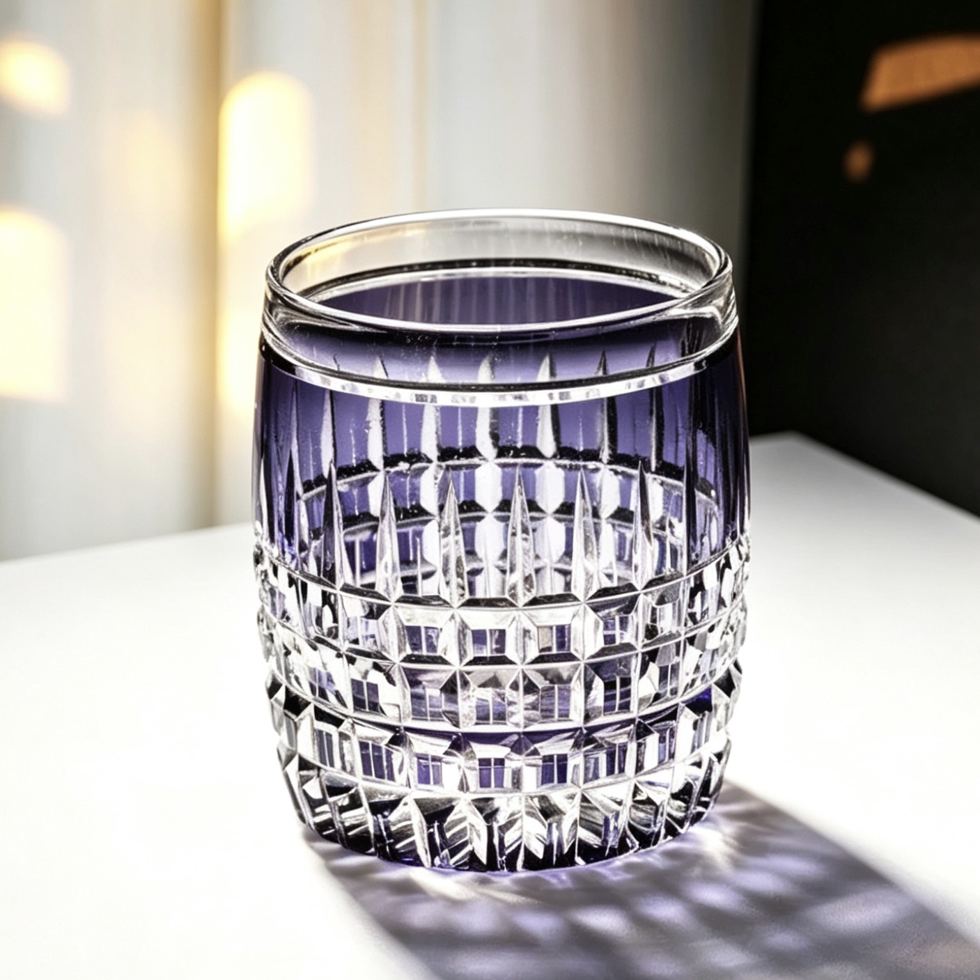 VSVEE Amethyst Purple Tiered Diamond Hand-Cut Whiskey Glass | Luxury Gift