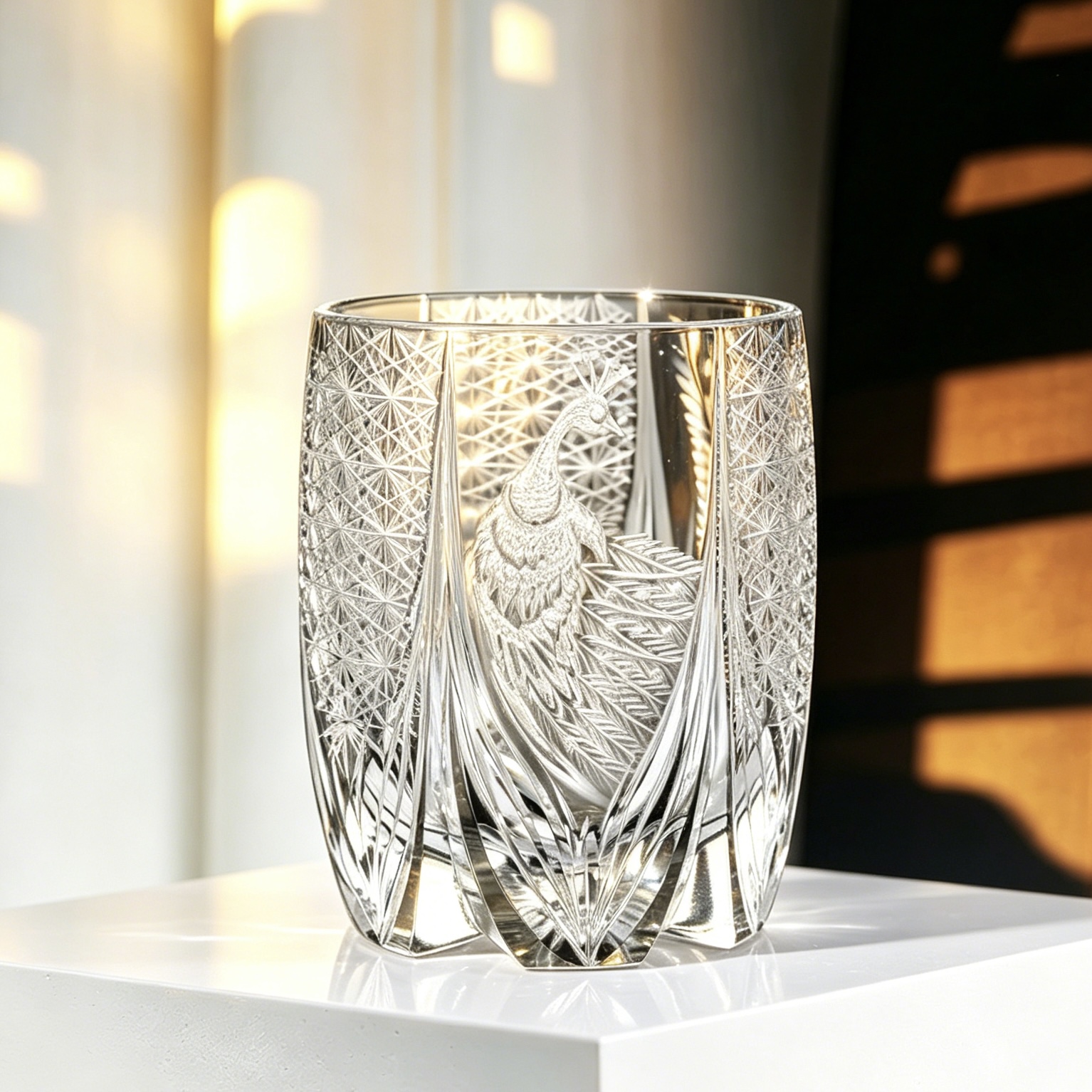 VSVEE Clear Peacock Star Mesh Hand-Cut Whiskey Glass | Luxury Gift