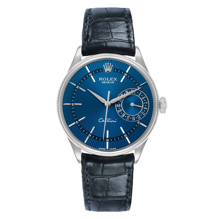 Replica Rolex Cellini Date White Gold Blue Dial Mens Watch 50519