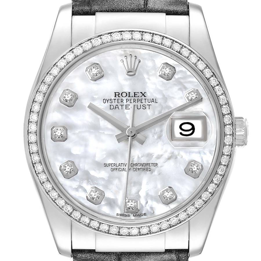Replica Rolex Datejust White Gold Mother of Pearl Diamond Mens Watch 116189