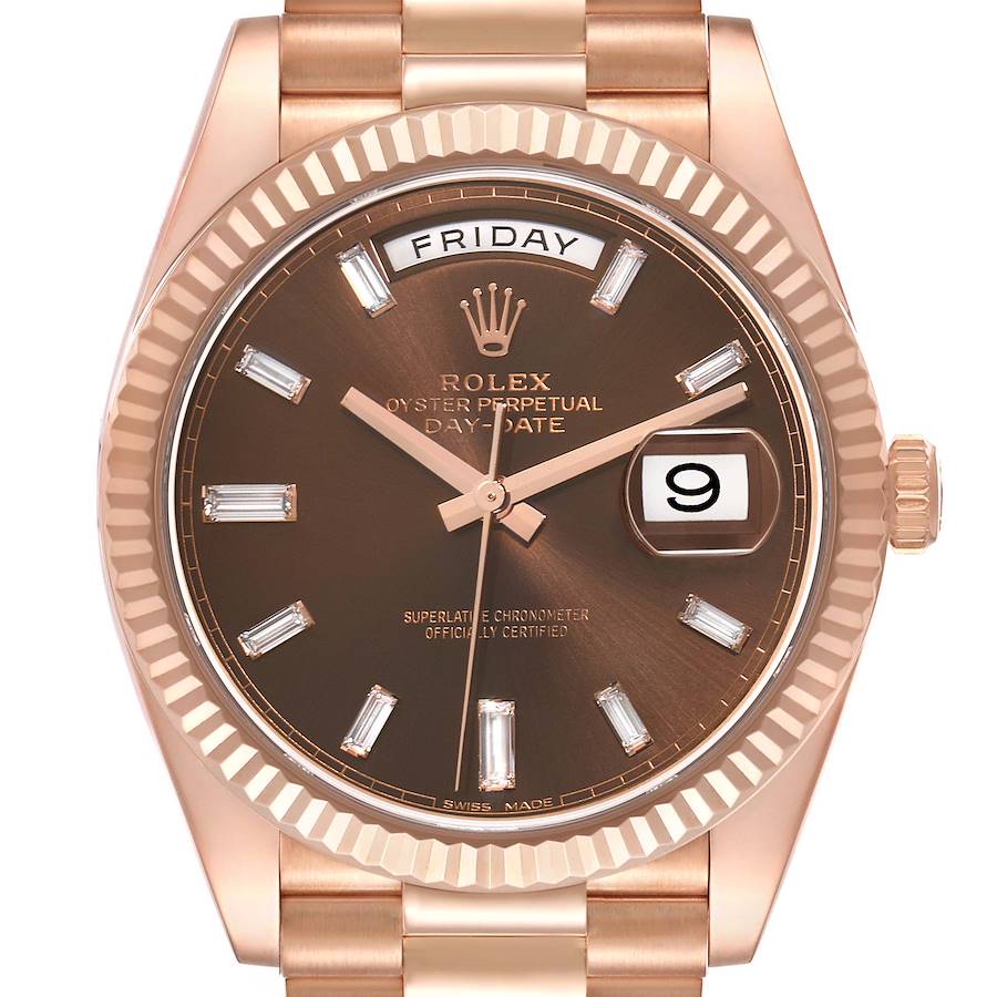 Replica Rolex President Day-Date 40 Rose Gold Chocolate Diamond Watch 228235