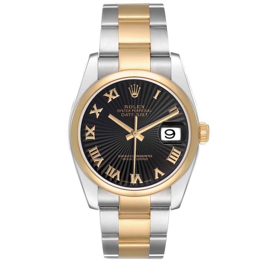Replica Rolex Datejust Steel Yellow Gold Black Sunbeam Dial Mens Watch 116203