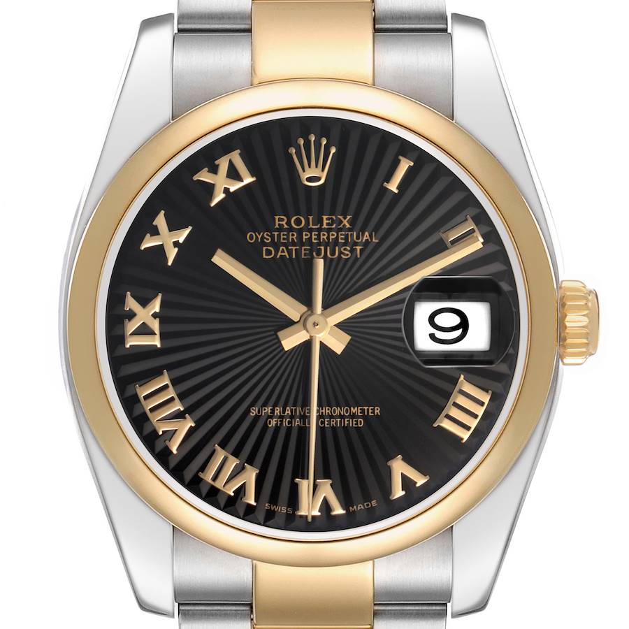 Replica Rolex Datejust Steel Yellow Gold Black Sunbeam Dial Mens Watch 116203