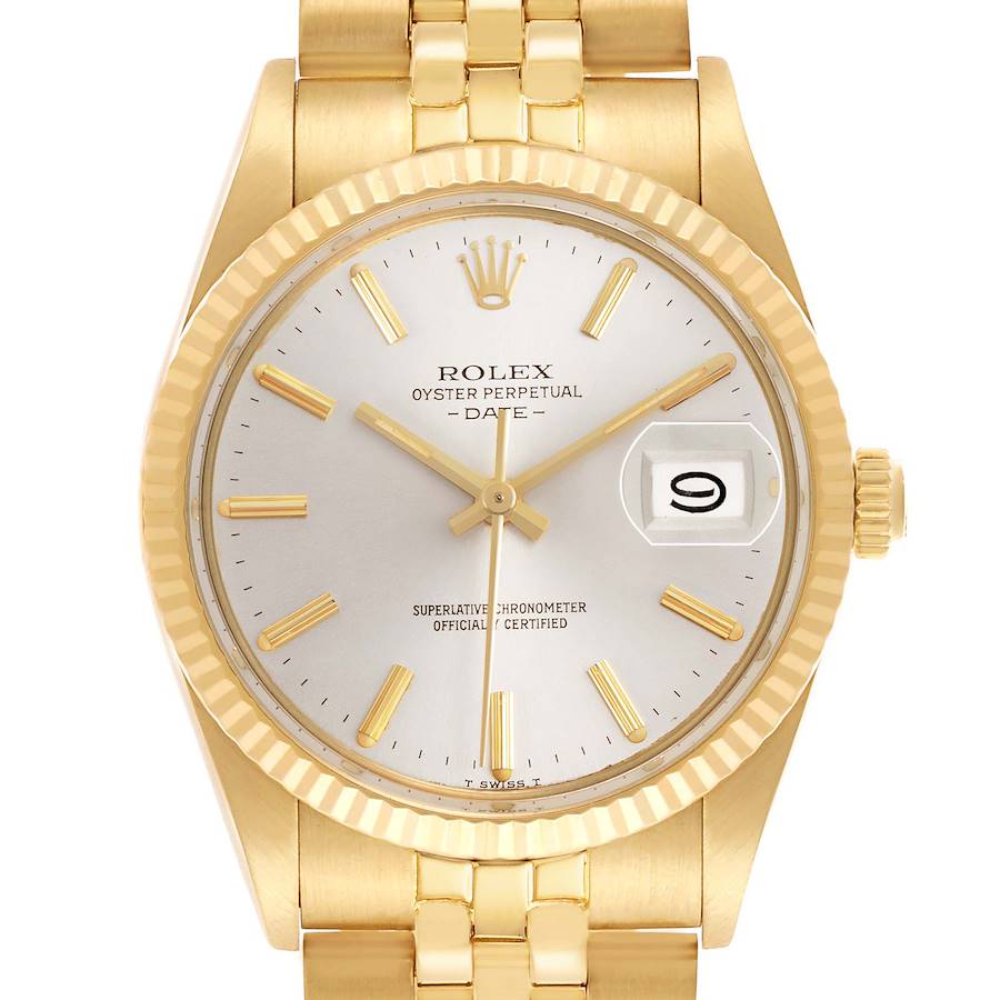 Replica Rolex Date Yellow Gold Silver Dial Vintage Mens Watch 15037