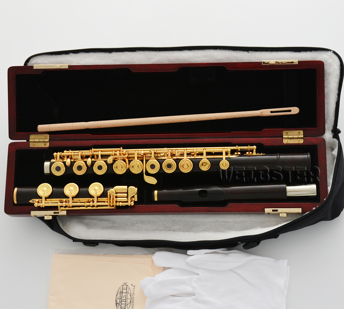 Grenadilla Black Wooden Gold Plated Flute Open hole B foot Split E With Wood Case