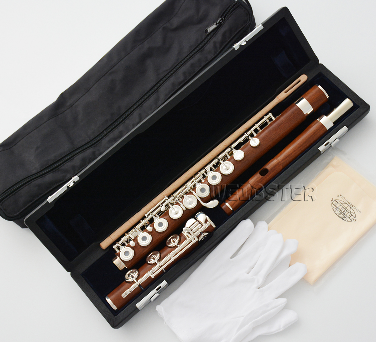 Natural Grenadilla Flute Silver plated 17 Open hole B foot French style New