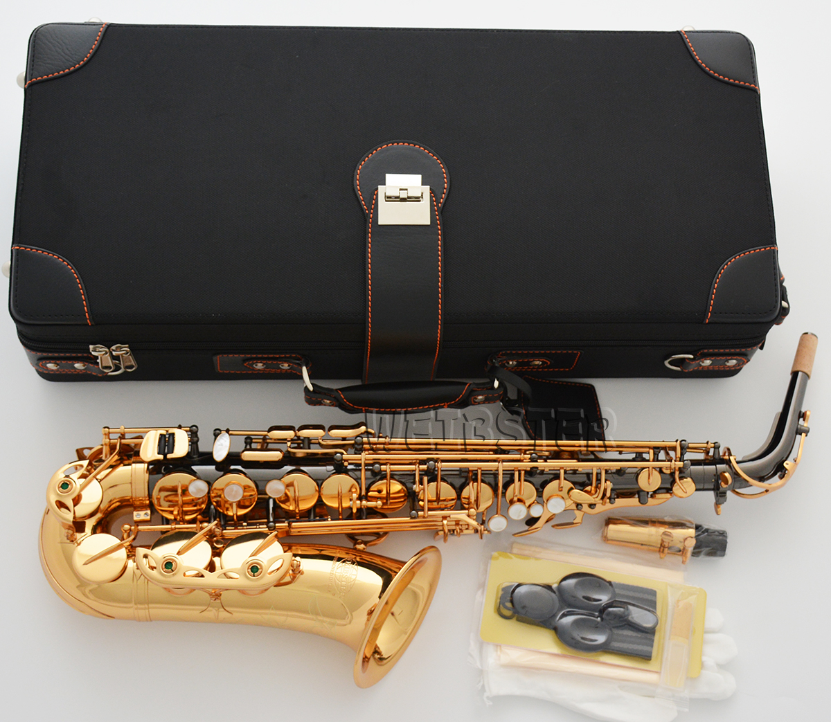 Customized Alto Saxophone Handmade Black / Gold Sax Luxury Case WAS-660