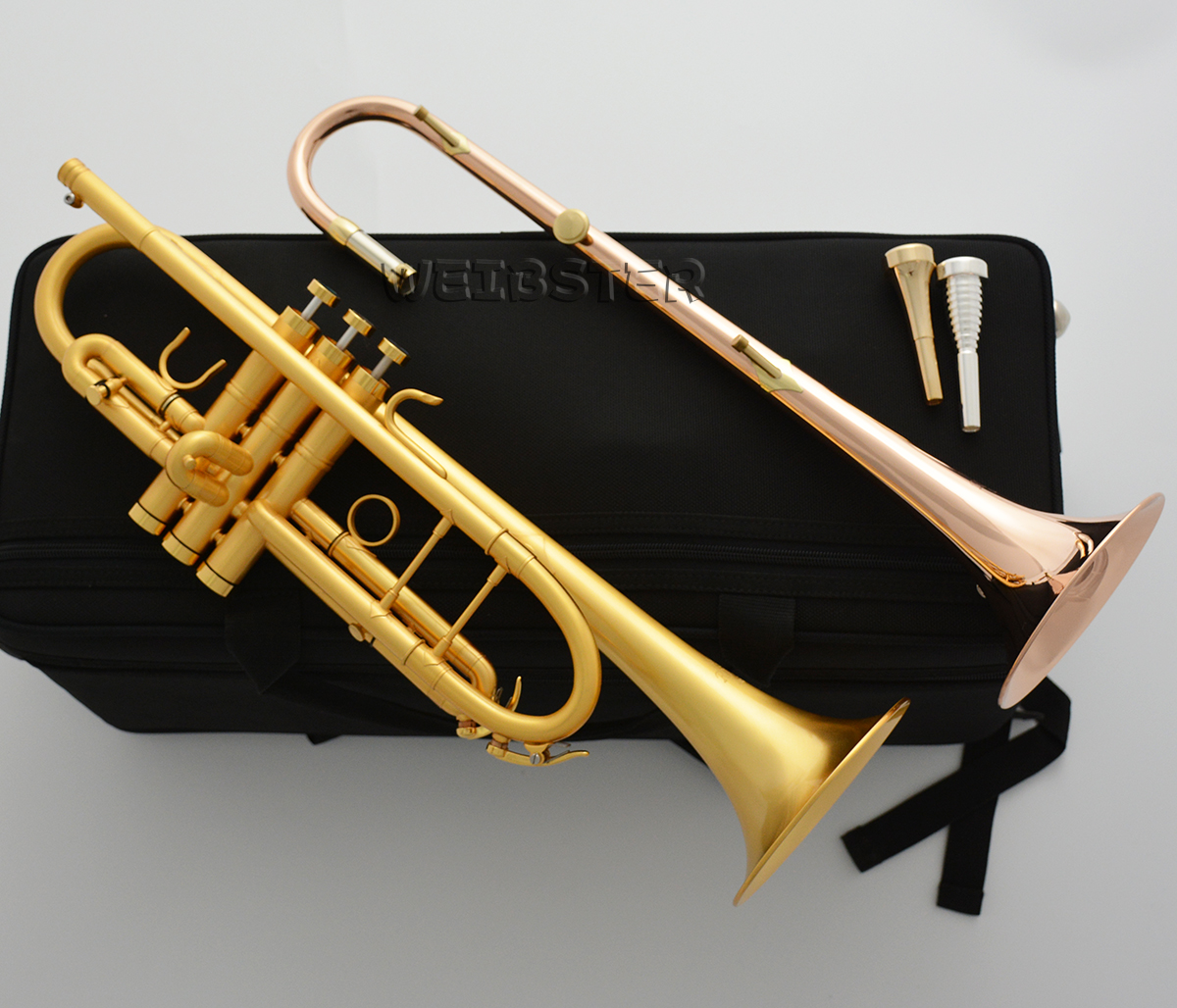 Detachable Double Bell Trumpet Brushed 24k Gold plated 2 Different flue pipes