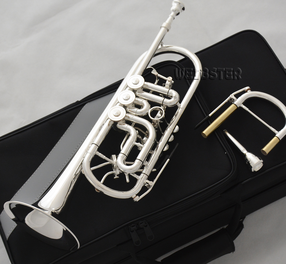 Professional Rotary Valve Trumpet C Key Upper Register Silver Plated 2 mouthpiece