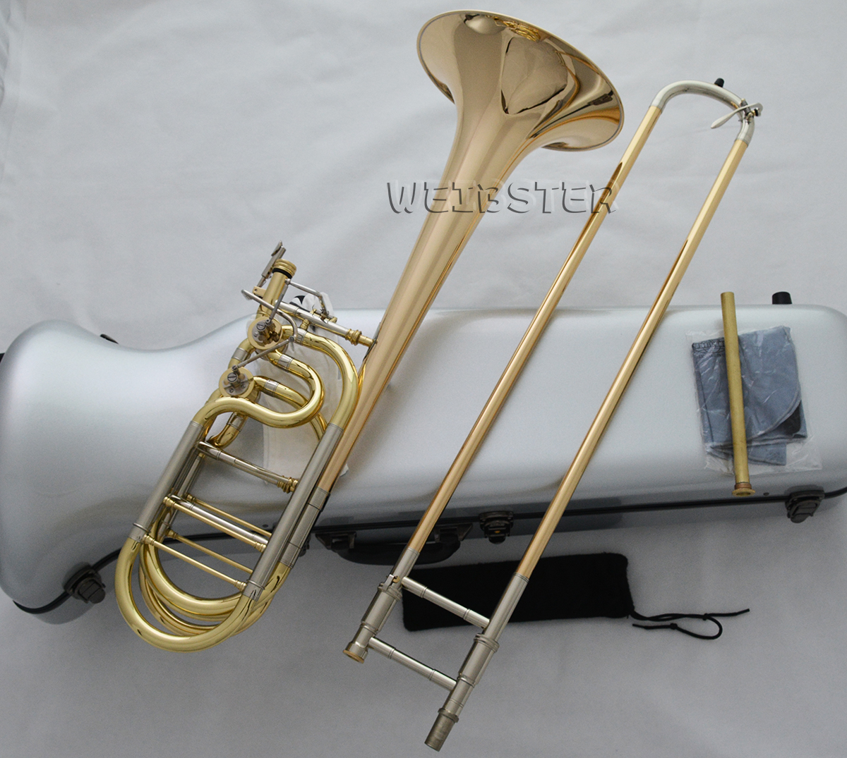 Professional Gold Brass Bass Trombone Double Rotor Detachable Bell Bb/F/Eb&Bb/F/D/Gb key FREE SHIPPING