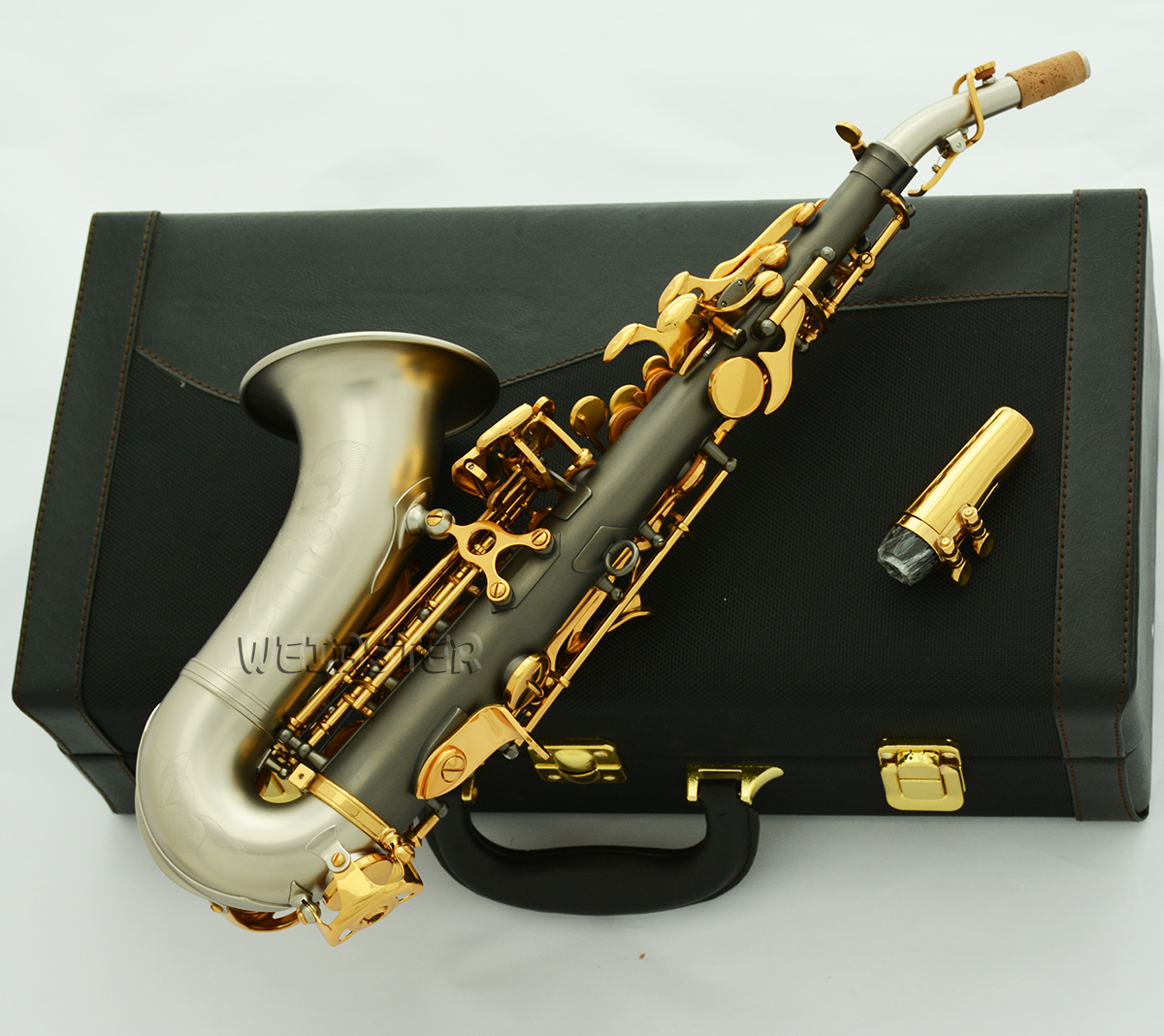 Customized Professional Curved Soprano Saxophone Matt Black Silver nickel Sax