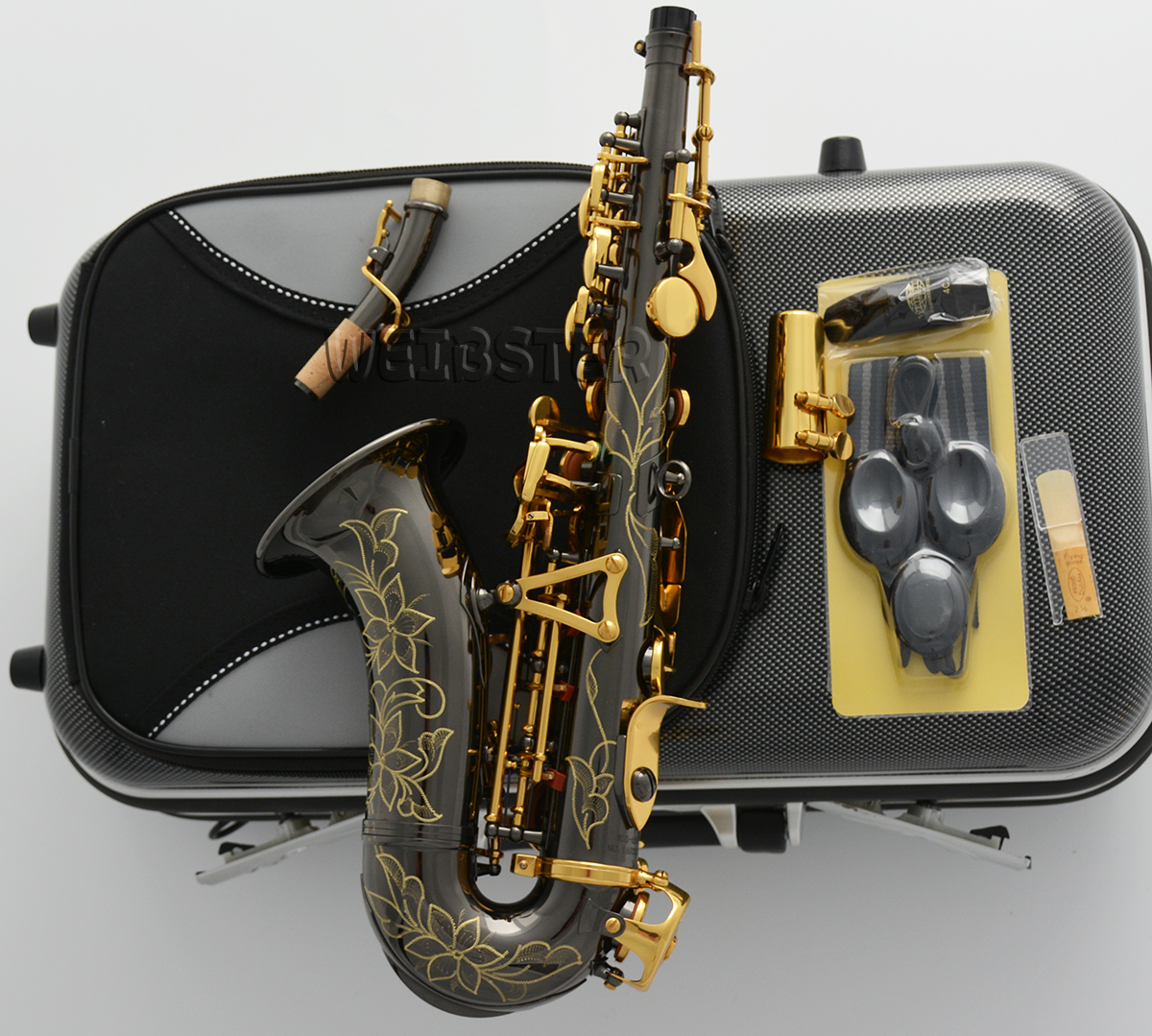 Mark VI style Curved Soprano Saxophone QUALITY Black Nickel/Gold Sax Free ship