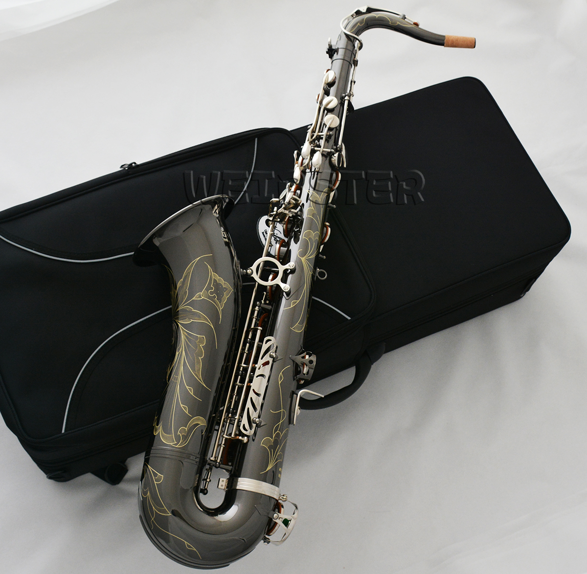 Professional Black nickel Silver Tenor Saxophone Hand Engraving Bell With Case WTS-670 FREE SHIPPING