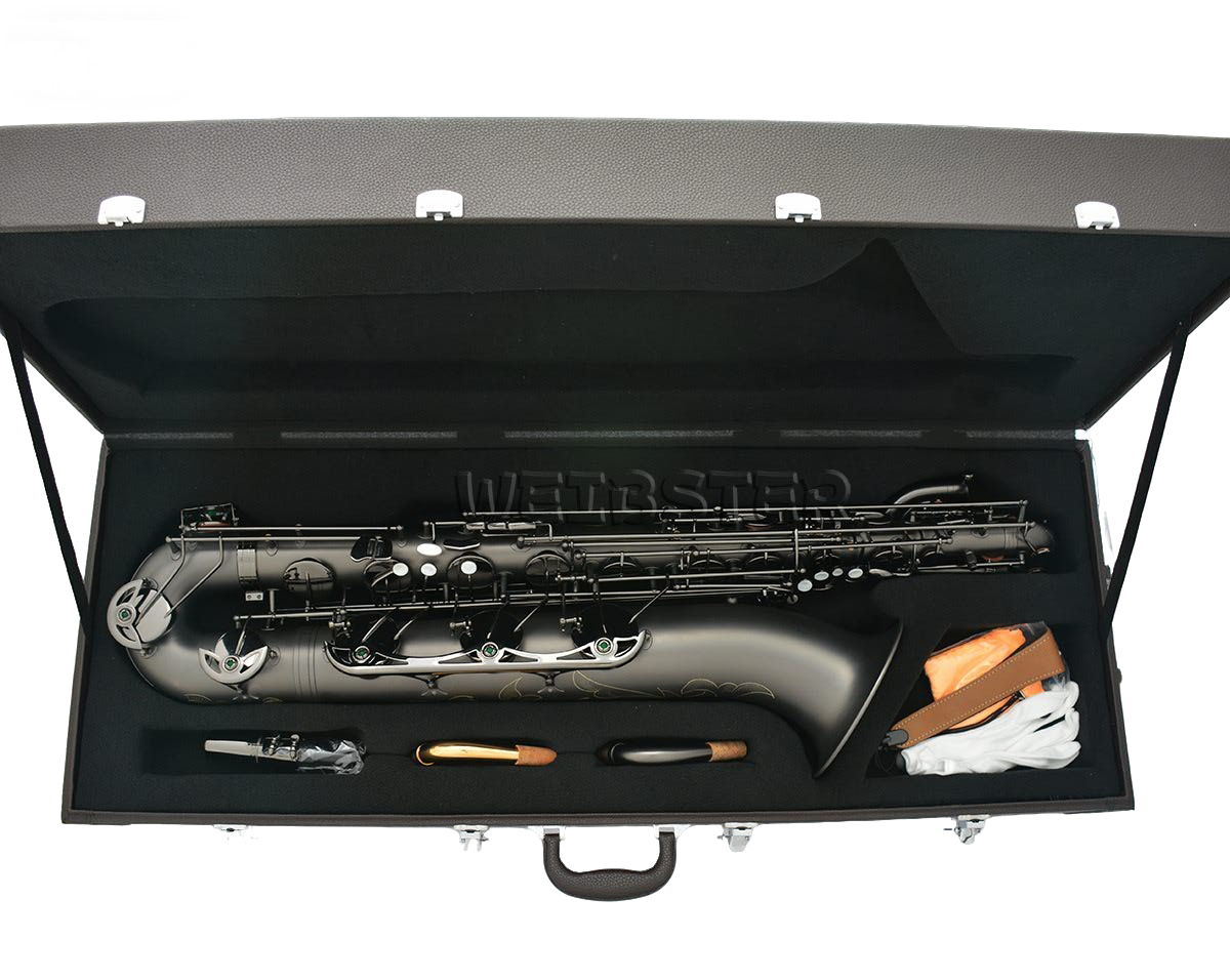 Professional Matt Black nickel Baritone Saxophone Sax Low A  Quality Bari 2 Necks FREE SHIPPING