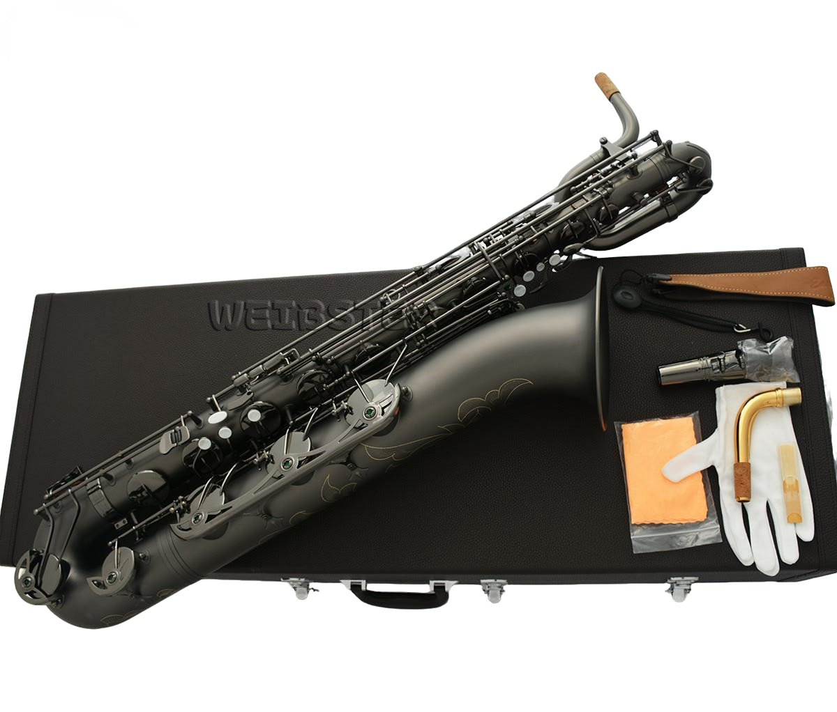 Professional Matt Black nickel Baritone Saxophone Sax Low A  Quality Bari 2 Necks FREE SHIPPING