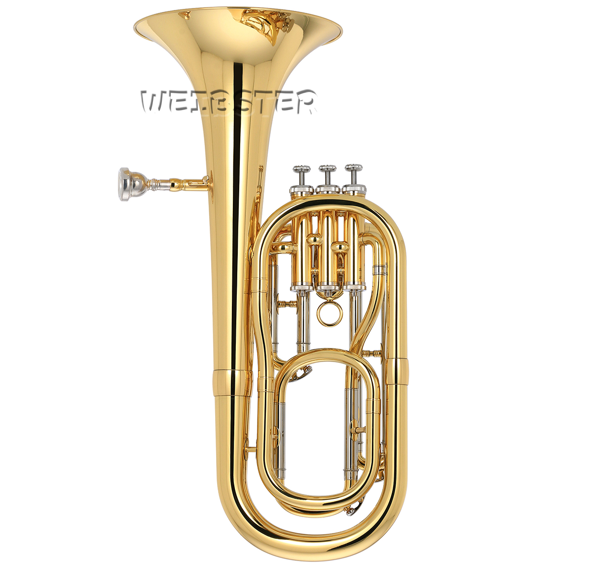 Professional Brass Lacquered Baritone Horn Bb 3 Piston 9'' Bell With Case FREE SHIPPING