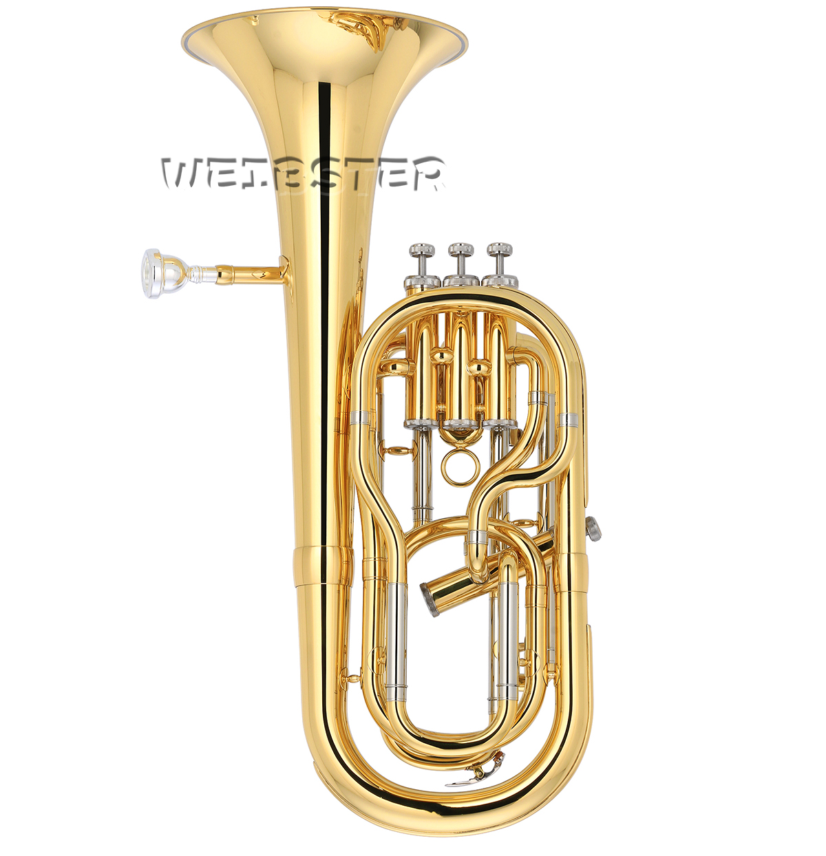 Professional Brass Lacquered Baritone Horn Bb 3+1 Piston 8'' Bell With Case FREE SHIPPING