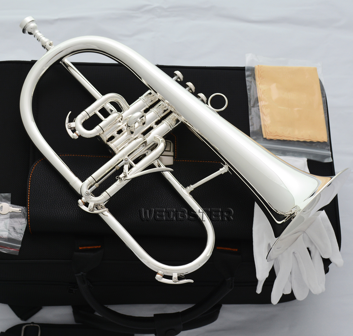 Silver Plated Professional Flugelhorn High Grade Bb FLUGEL HORN 3rd Valves FREE SHIPPING