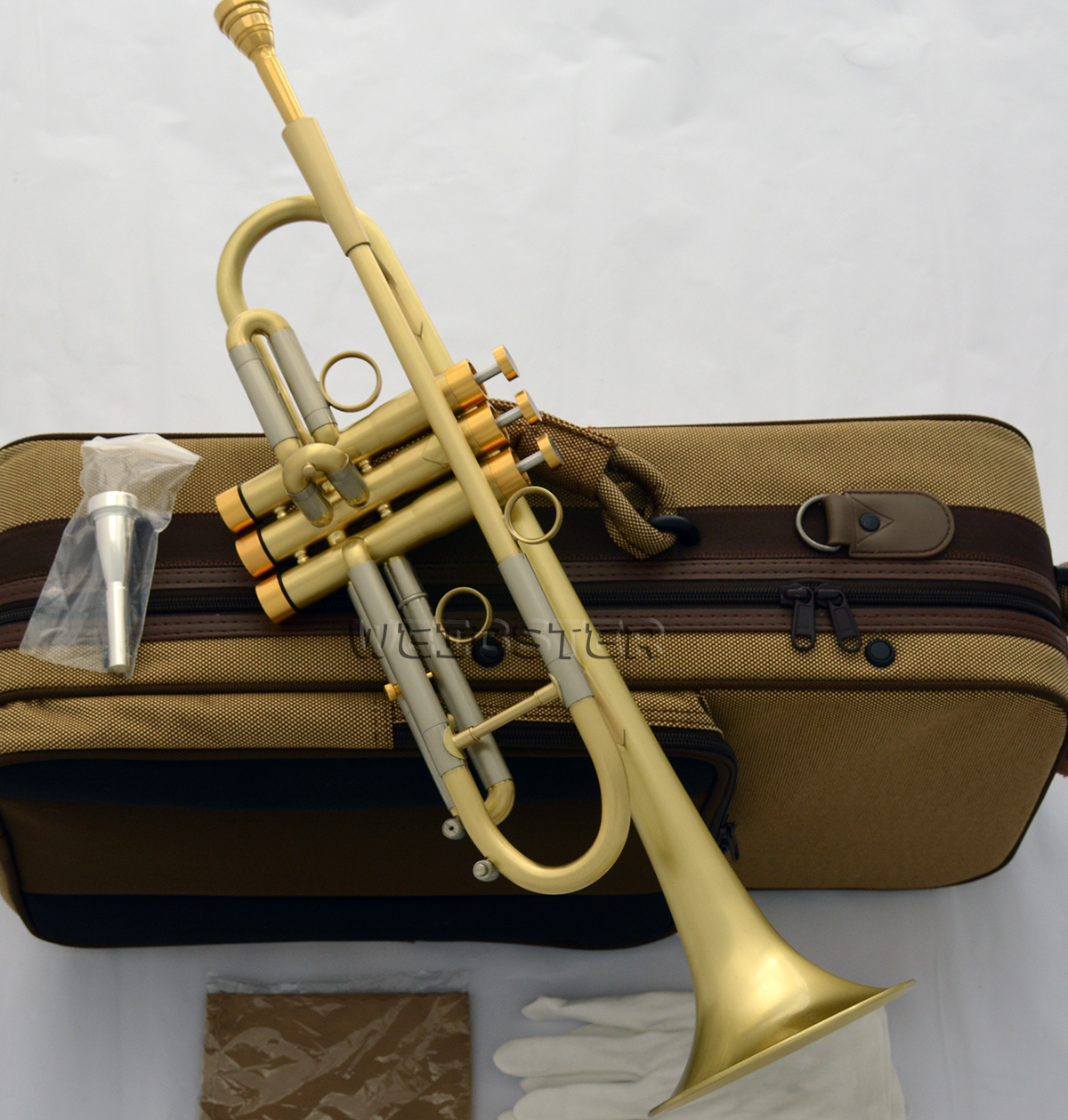 WEIBSTER Professional Brushed Brass Trumpet B-Flat Horn Monel 5.25'' Bell WTR-584