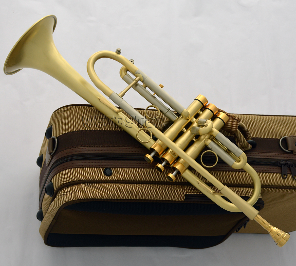 WEIBSTER Professional Brushed Brass Trumpet B-Flat Horn Monel 5.25'' Bell WTR-584
