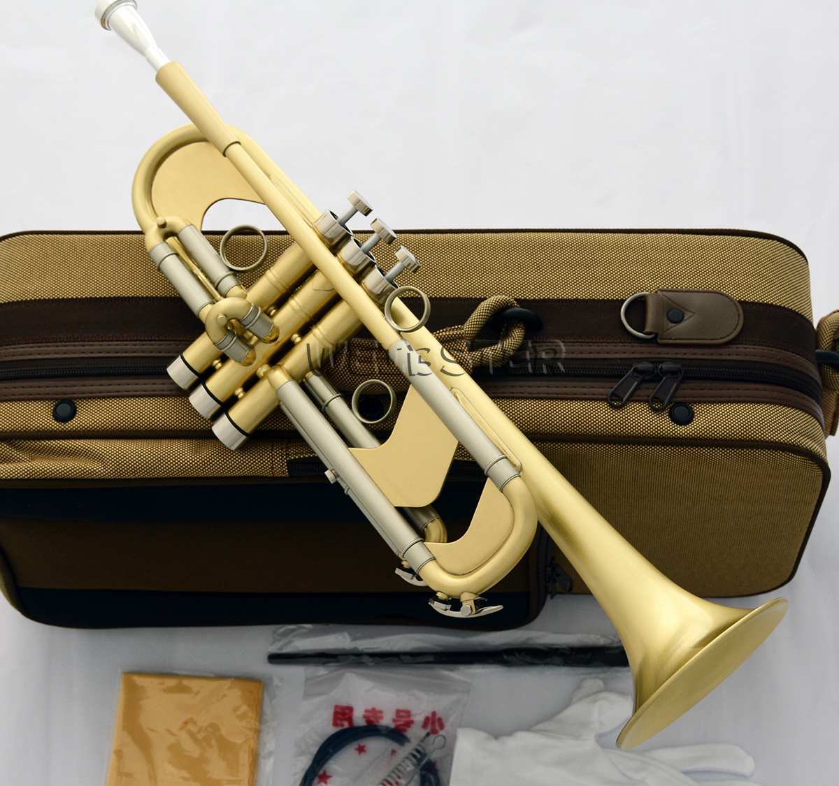 WTR-550 Professional Matt Brass Heavy Trumpet B-Flat Horn With Case Free shipping