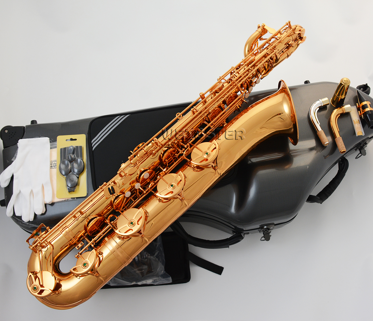 Professional Brass Lacquered Baritone Saxophone New Bari luxury Flight Case FREE SHIPPING