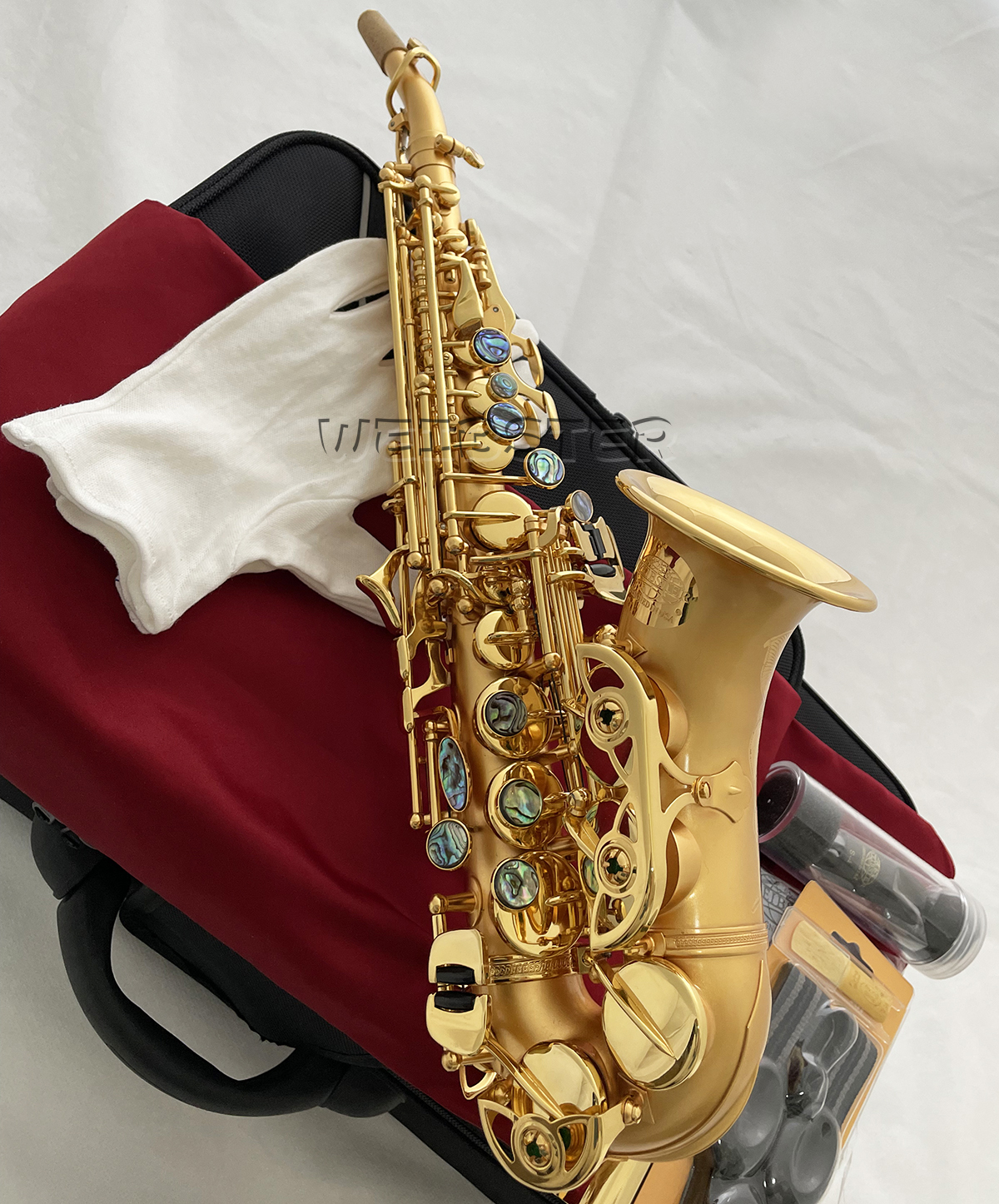 Luxury Satin 24K Gold Curved Soprano Saxophone Bb High F# Sax FREE SHIPPING