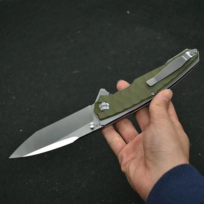 Python D2 Folding Knife - G10 Green Handle