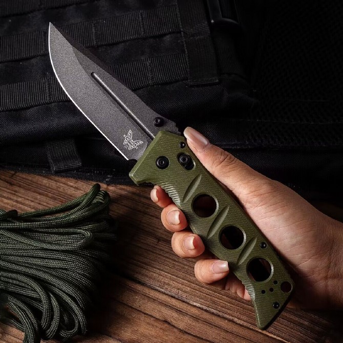 BENCHMADE-275SFE-2 Adams Heavy Tactical Folding Knife (Large with Tactical Nylon Bag) Green Handle