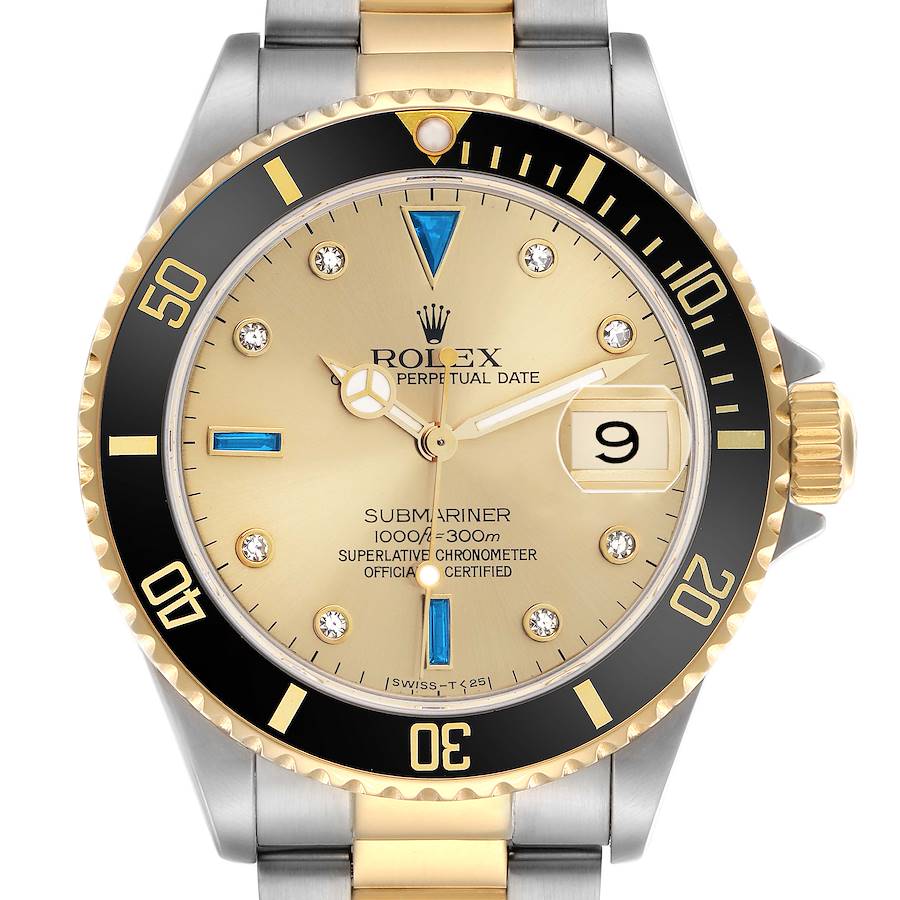 Replica Rolex Submariner Steel Yellow Gold Diamond Serti Mens Watch 16613
