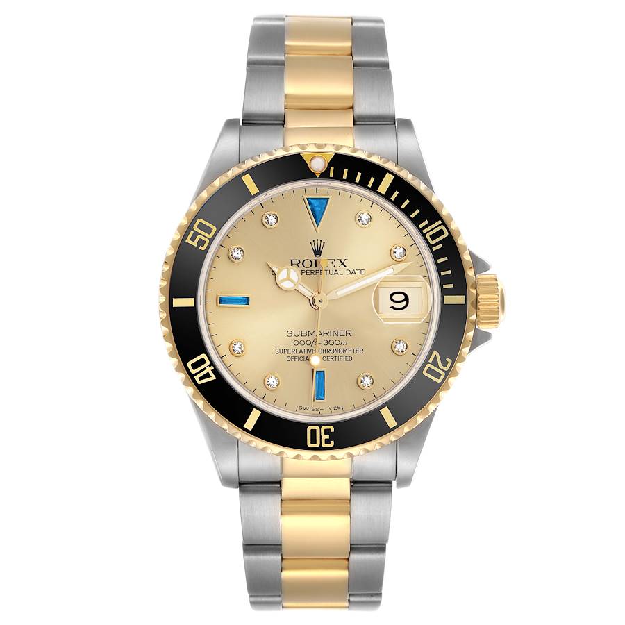 Replica Rolex Submariner Steel Yellow Gold Diamond Serti Mens Watch 16613
