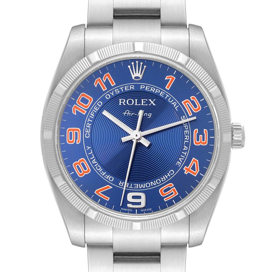 Replica Rolex Air King Blue Concentric Dial Steel Mens Watch 114210