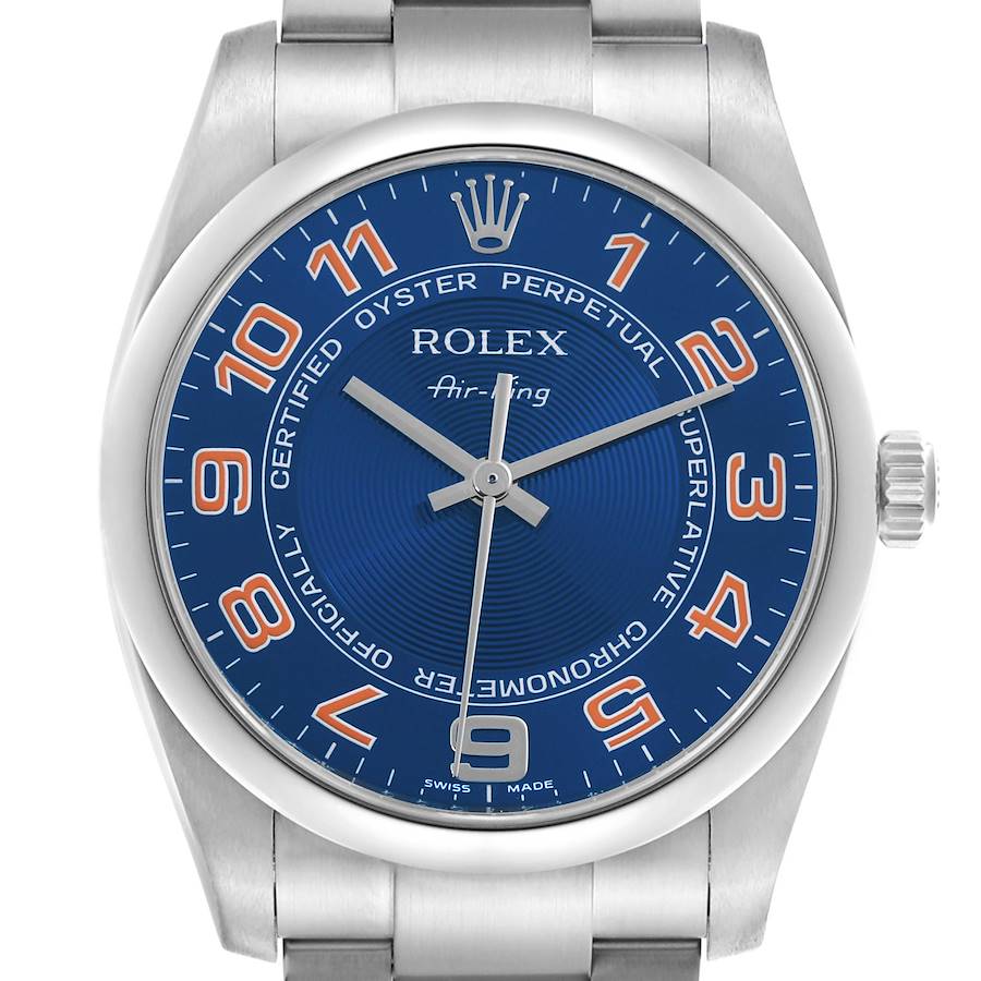 Replica Rolex Air King Blue Concentric Dial Steel Mens Watch 114200
