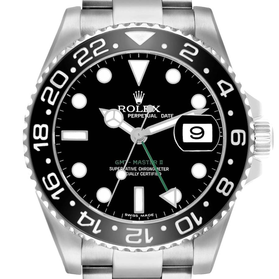 Replica Rolex GMT Master II Green Hand Black Dial Steel Mens Watch 116710