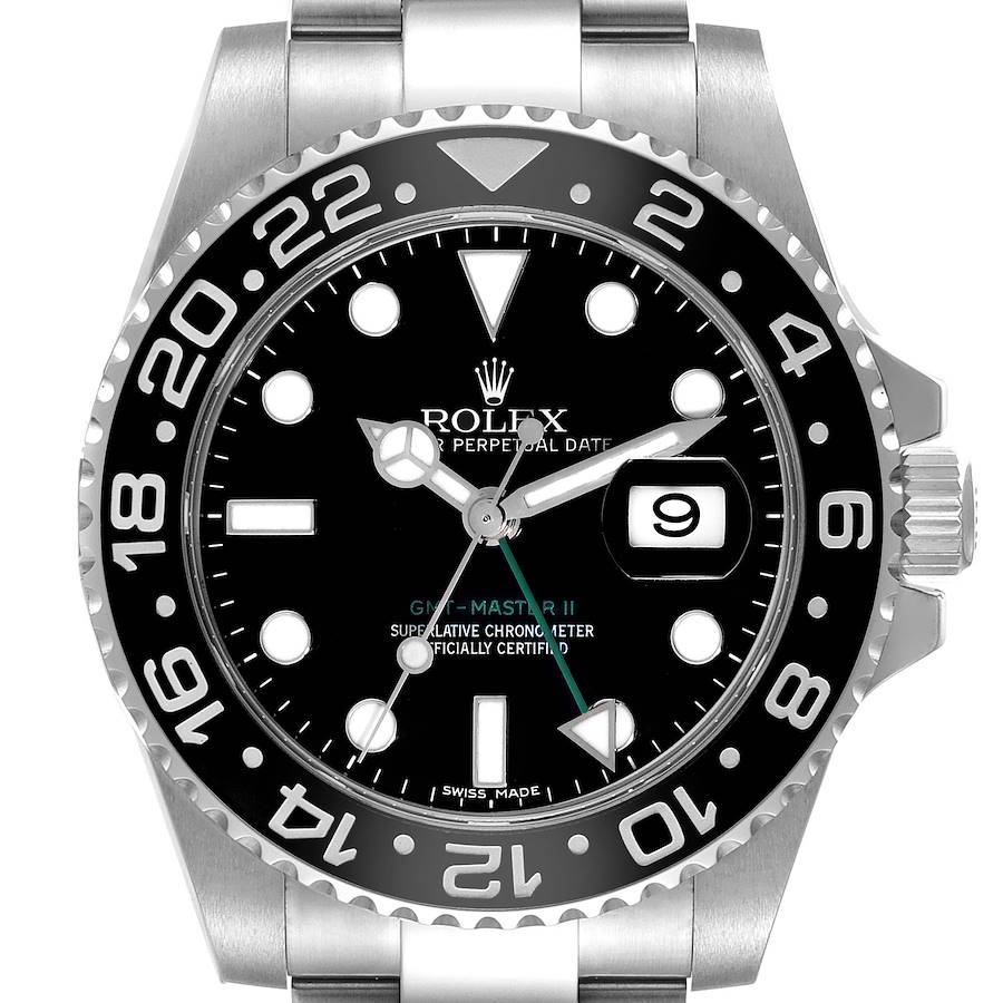Replica Rolex GMT Master II Stick Dial Green Hand Steel Mens Watch 116710