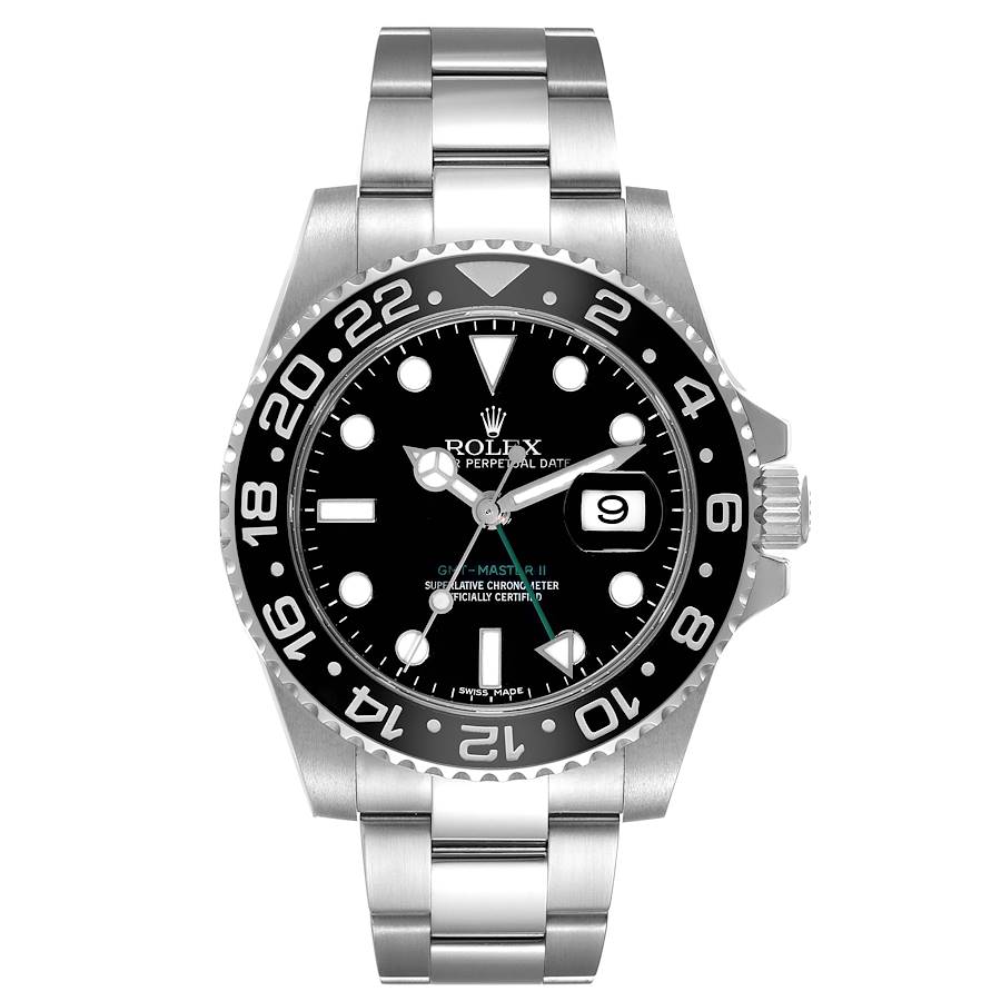 Replica Rolex GMT Master II Stick Dial Green Hand Steel Mens Watch 116710
