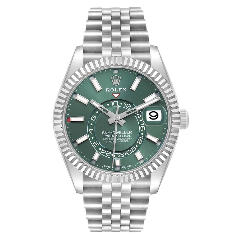 Replica Rolex Sky-Dweller Steel White Gold Green Dial Mens Watch 336934